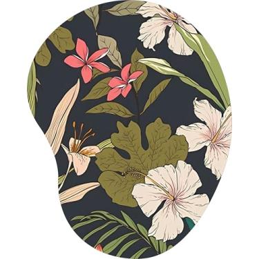 Imagem de Mouse Pad Ergonômico Gota Hibiscos e Folhagem Fundo Preto