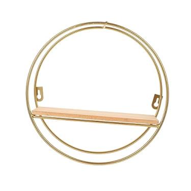 Imagem de ABOOFAN Prateleira de parede geométrica redonda em estilo nórdico de madeira e metal para sala de estar e quarto