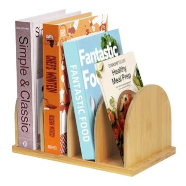 Imagem de Deefielly Organizador de livros de cozinha de bambu, prateleira de receitas de mesa, suporte conveniente para livros, armazenamento de mesa com 4 compartimentos, ideal para cozinha e decoração de casa