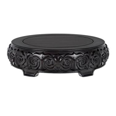 Imagem de suporte para bonsai Exibição de plantas enxofre em relevo jacarandá redondo preto, suportes para base aquário, vaso bule(Grande)