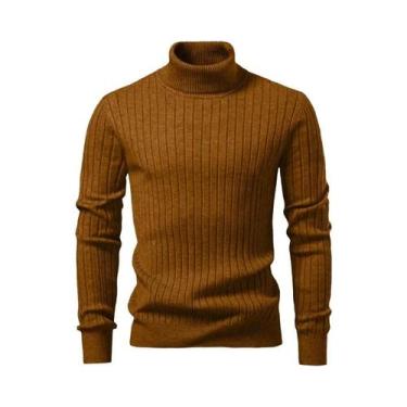 Imagem de Pulôver Masculino De Lã Quente Com Gola Alta, Malha Listrada, Casual P