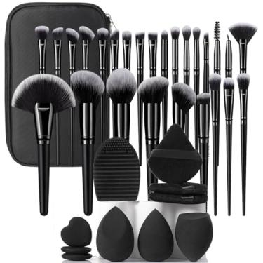 Imagem de Kit de maquiagem com 37 pincéis de maquiagem, vem com uma bolsa com zíper/conjunto de ferramentas de maquiagem multifuncional com pincel de maquiagem conjunto de pincéis de base (conjunto de 35 peças)