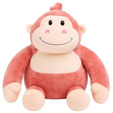 Imagem de Macaco 30cm De Pelúcia Brinquedo Fofo Decoração Festa Nicho Presente Criança Bebê Antialérgico Bordado Deluxe Premium (Gorila Rosa)