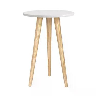 Imagem de Mesa de Canto Theo com Pés Madeira Natural - Reller Móveis, Branco Fos