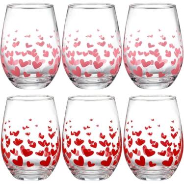Imagem de Maxcheck Conjunto de 6 peças de taças de vinho sem haste para dia dos namorados 510 g taças de vinho coloridas para conversas para dia dos namorados, presente de casamento, presente de festa de fim de