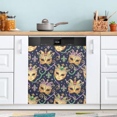 Imagem de ATTX Capa magnética para lava-louças Mardi Gras | Adesivo decorativo de eletrodomésticos de 58 x 66 cm para armários domésticos e eletrodomésticos (273)