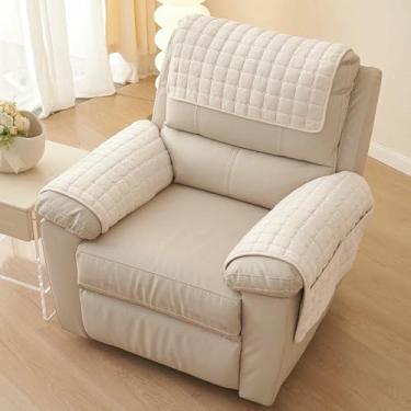 Imagem de Conjunto de capas de flanela para apoio de braço de poltrona reclinável com protetor de encosto de cabeça macio, capas antiderrapantes para braços de sofá e protetor de encosto de cabeça macio