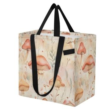 Imagem de SEHANY Sacola de compras reutilizável de cogumelo herb com alças reforçadas, bolsa de compras de lona dobrável à prova d'água de grande capacidade para viagem, cozinha, praia