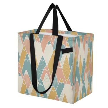 Imagem de SEHANY Sacola de compras reutilizável Mountain Peak com alças reforçadas, bolsa de compras de lona dobrável à prova d'água de grande capacidade para viagem, cozinha, praia