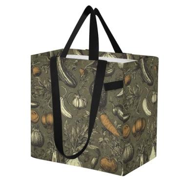Imagem de SEHANY Sacolas de compras reutilizáveis de vegetais em aquarela com alças reforçadas, bolsa de compras de lona dobrável à prova d'água de grande capacidade para viagem, cozinha, praia