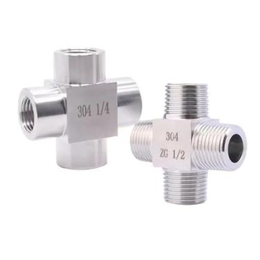 Imagem de 1/20.3 cm 1/10.2 cm 3/20.3 cm 1/5.1 cm 3/10.2 cm 2.5 cm BSP NPT M14 M20 fêmea macho cruz 4 vias conector de encaixe de tubo inoxidável 304 (BSPP fêmea, 1/5.1 cm)