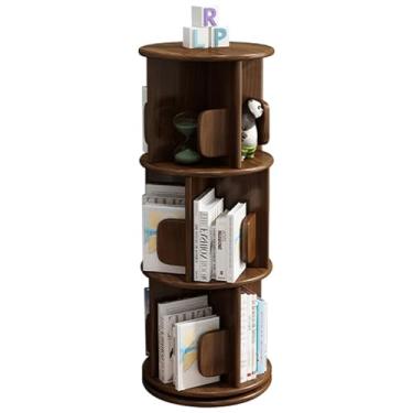 Imagem de Estante rotativa, estante de canto com espaço pequeno, estante de 360°, organizador de estante para quarto, sala de estar (cor: nogueira, tamanho: 3 camadas)