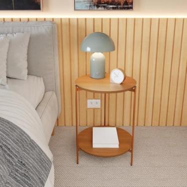 Imagem de Mesa de Apoio Duda - Lateral de Canto com Pés de Ferro Bronze, Prática para Sala, Escritório e Quarto, Estilizada para Ambientes Domésticos (Nature)