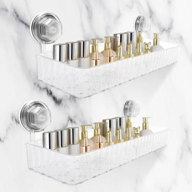 Imagem de MABCIRY Organizador de chuveiro com 2 peças, sem broca, organizador de chuveiro com almofadas de sucção, prateleira organizadora de chuveiro de plástico reutilizável, prateleiras de chuveiro