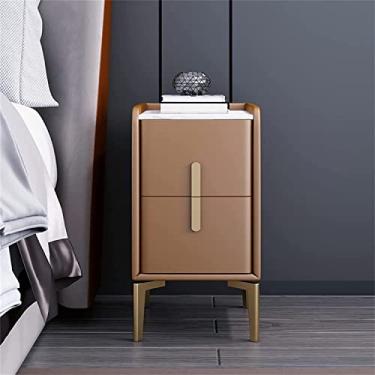 Imagem de Mesa de cabeceira de madeira preta, suporte para quarto, branco, moderno, mini armário de cabeceira com 2 gavetas, cinza, leve, luxuoso, ultra-estreito, couro italiano, armário de cabeceira 35 x 40 x