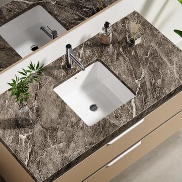 Imagem de Enbol Lavatório de banheiro de 50,8 x 40,6 cm, retangular, branco, porcelana, lavatório, moderno, sob balcão, lavatório ECU1414