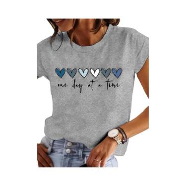 Imagem de Camiseta Casual Feminina Com Estampa De Coração, Manga Curta, Decote R