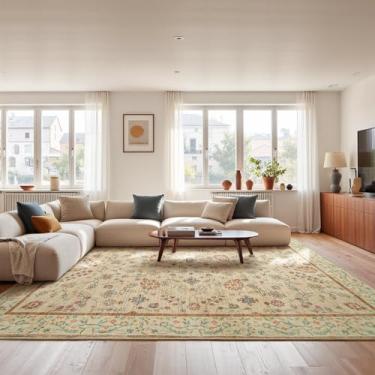 Imagem de Goideal Tapete floral para sala de estar 22 x 30 cm, bege lavável, antiderrapante, tapete boho de pelo baixo com suporte de borracha para quarto, cozinha, banheiro, sala de jogos, entrada, escritório