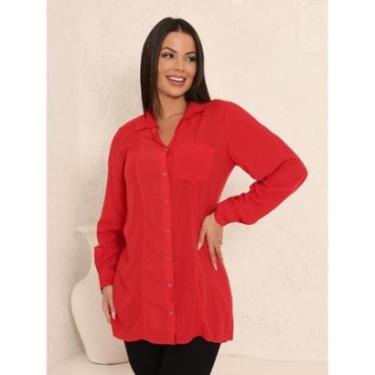 Imagem de Camisa Longa Moda Feminina Inverno outono Casual Elegante Básica Moderna-Feminino