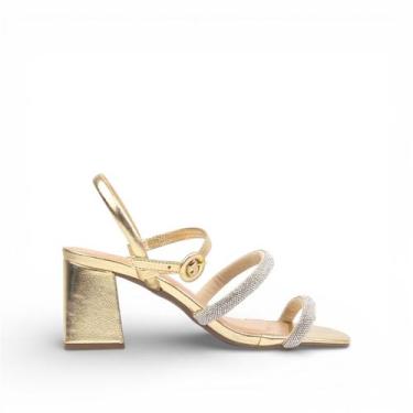 Imagem de Sandália Salto Bloco Brilho - DORACI, Champagne, 36