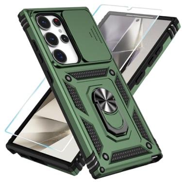 Imagem de SunStory Capa de celular para Samsung Galaxy S24 Ultra com protetor de tela HD e suporte e capa de câmera deslizante, capa de telefone para Galaxy S24 Ultra 6,8 polegadas, verde exército