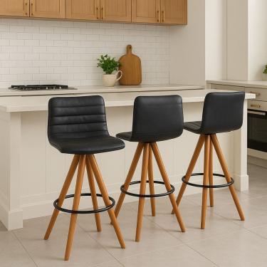 Imagem de Kit 3 Banquetas Giratória Lucy Exclusiva Madeira Courino Durango Preto Castanho Exclusiva Home Decor