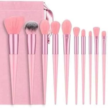 Imagem de Kit de Pincéis de Maquiagem com 13 Peças, Cerdas Sintéticas Premium, Cabos Ergonômicos, com Estojo de Veludo (Rosa)