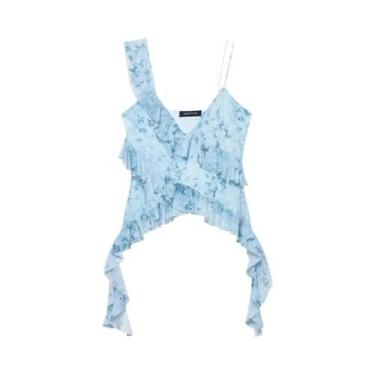 Imagem de Camisetas Sexy Y2K Para Mulheres, Tops De Tule Com Renda, Sem Mangas E