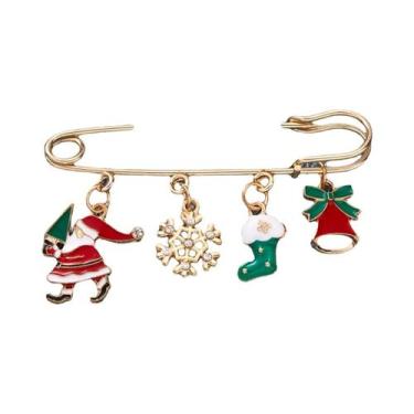Imagem de Grande Broche De Natal Com Papai Noel, Floco De Neve E Sino Para Mulhe