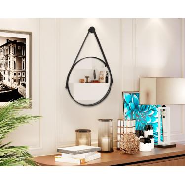 Imagem de Espelho decorativo 40cm Adnet couro cor Preto - Comprar Moveis em Casa