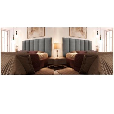 Imagem de Kit 2 Paineis Cama Box Fantasy 1,60 Tecido Suede cor Cinza - Comprar Moveis Em Casa