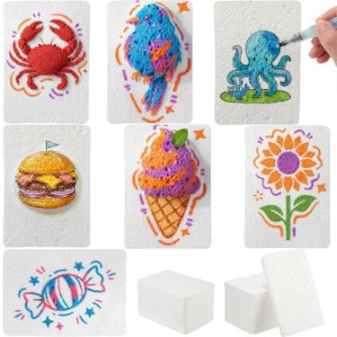Imagem de Dunzoom 100 peças de papel de pintura mágico inchado 10,5 x 7 cm, kit de pintura de textura de espuma mágica, papel de textura de espuma, desenho 3D, tela de esponja, faça você mesmo, arte e