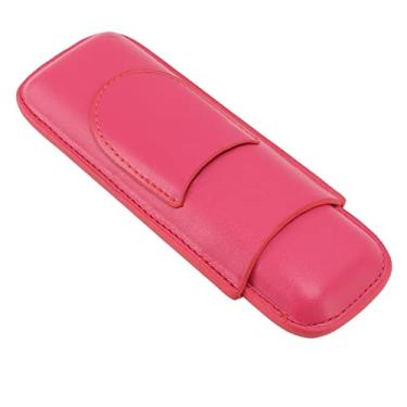 Imagem de Estojo de charuto de couro sintético de 2 dedos, suporte de viagem de toque macio premium com bolso frontal para cortador, tecnologia de costura elegante, leve e durável para homens (rosa)