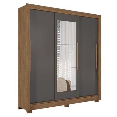 Imagem de Guarda Roupa Casal 3 Portas De Correr Maringá Com Espelho Jatobá Grafite - Santos Andirá