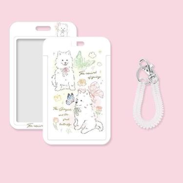 Imagem de Pulseira de cartão adorável com padrão fofo - Suporte seguro para cartões de arroz, passes de metrô e ônibus, chaveiro incluído - branco