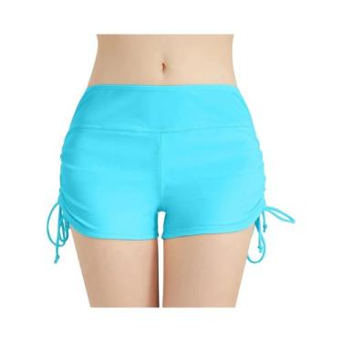 Imagem de Calcinha De Banho Feminina Com Cordão Ajustável De Cintura Alta, Short