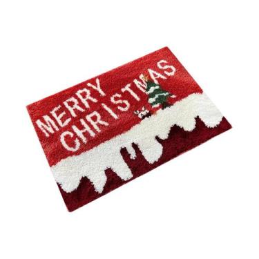Imagem de Tapete De Porta De Natal Com Boneco De Gengibre E Papai Noel Vermelho,