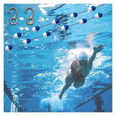 Imagem de Corda divisória de segurança para piscina com 2 ganchos inoxidáveis – linha flutuante de faixa de 4,3 m para piscinas de competição, divisor de piscina durável, boia com corda para pistas de natação
