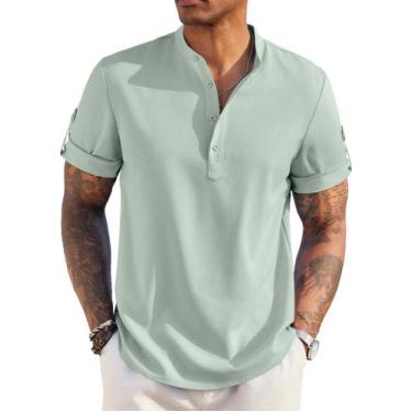 Imagem de Camisa COOFANDY Casual Henley, manga curta, gola, linho
