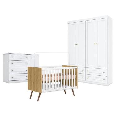 Imagem de Quarto Bebê Americano 4 Portas Berço Americano Q Encanto 3820 Retrô Freijó Toq Branco...