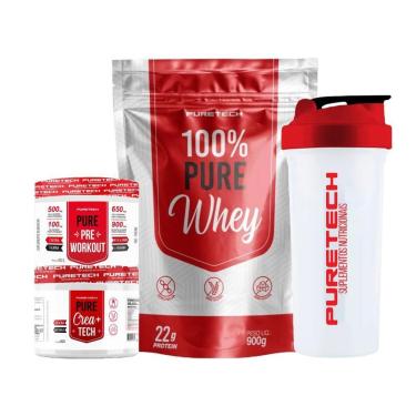 Imagem de Kit 100% Pure Whey 900g + Creatina Crea+Tech 96g + Pré Treino Uva 100g + Coqueteleira PURETECH-Unissex