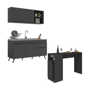 Imagem de Armário De Cozinha Compacta Com Mesa Gourmet Veneza Multimóveis Mp2201 Preto Preto