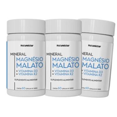 Imagem de Kit 3 Potes Magnésio Malato Vitaminas D3 K2 Suplemento Alimentar Natur