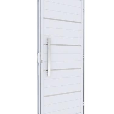 Imagem de Porta de Alumínio de Giro Lambri com Friso Puxador 60cm 215x89cm Abertura Direita Riobras Alumínio Branco