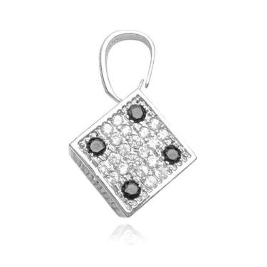 Imagem de Pingente de Prata 925 Delicado Dado Cravejado 1,5cm 12g Banhado - Trop