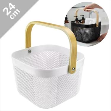 Imagem de Caixa Cesto Organizador Quadrado Multiuso Alça Bambu Fruteira Mesa Ban