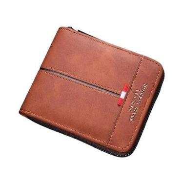 Imagem de Carteira Masculina Retrô De Couro Com Zíper Horizontal, Bolsa Quadrada