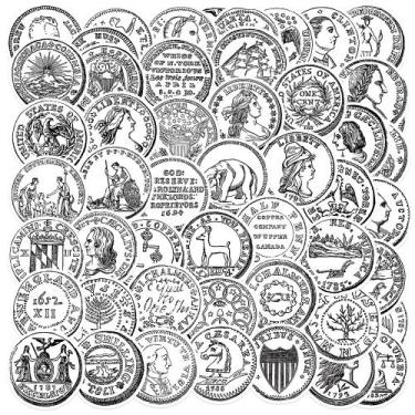Imagem de Adesivos 50 unidades/lote em preto e branco Retros Art Coins Waterp - 