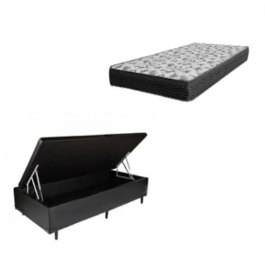 Imagem de Cama Box Baú Solteiro 88 Tecido Sintético Preto com Colchão De Espuma - D33 Ortobom ISO 100 60x88x188