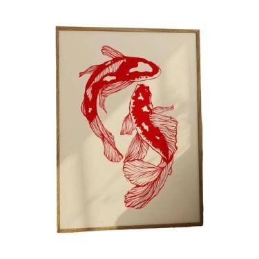 Imagem de Pôster De Arte Em Tela Com Peixe Koi Vermelho, Decoração Moderna E Min